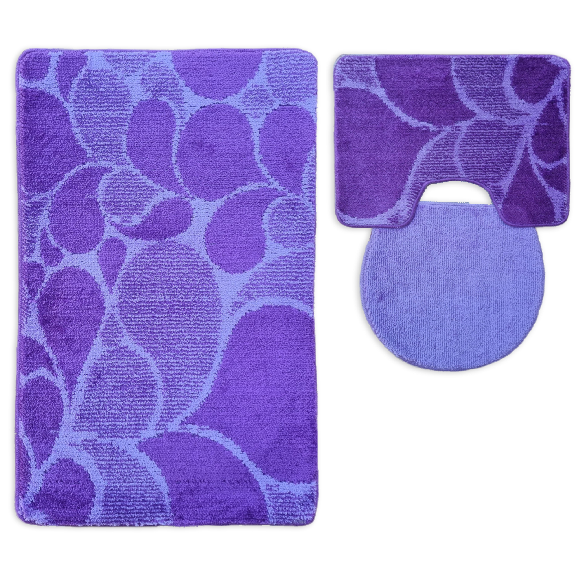 3 tlg Badematte Badezimmerteppich Badteppich Set #79 LILA