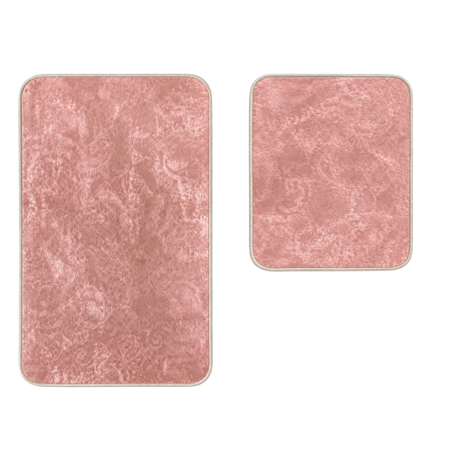 2 tlg Badematte Badezimmerteppich Badteppich Set #DAMASK ROSA