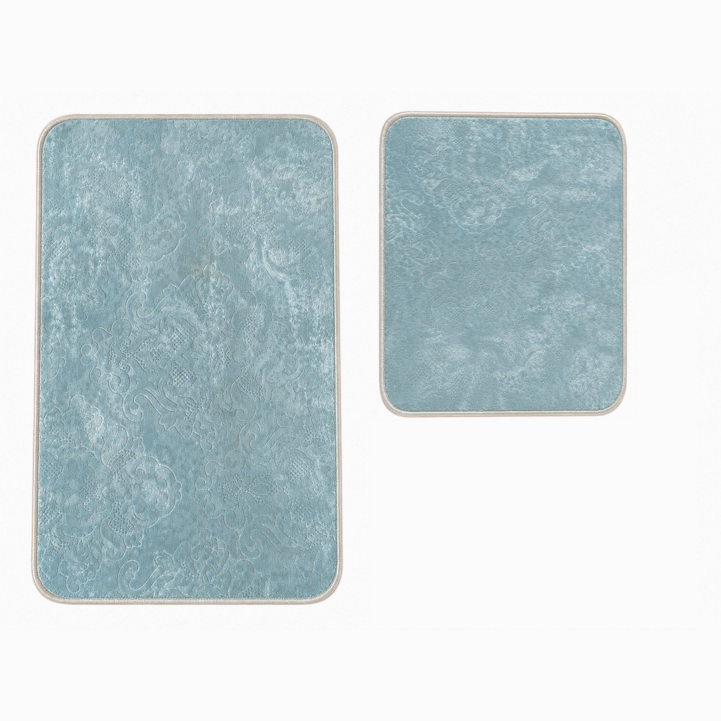 2 tlg Badematte Badezimmerteppich Badteppich Set #DAMASK HELLBLAU