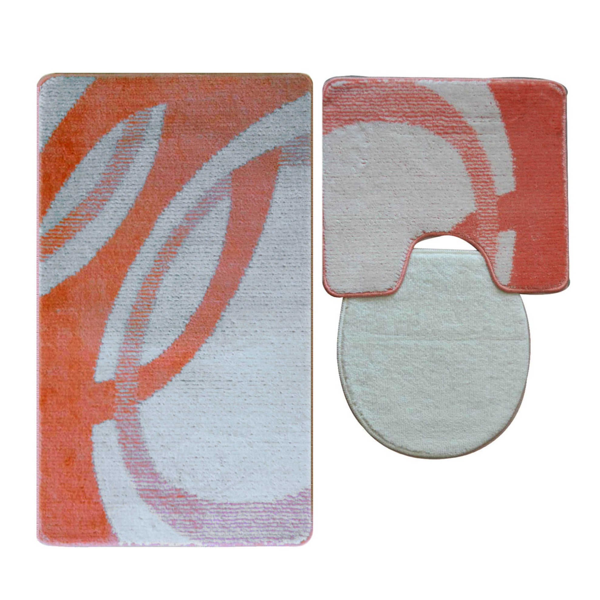3 tlg Badematte Badezimmerteppich Badteppich Set #04 SALMON
