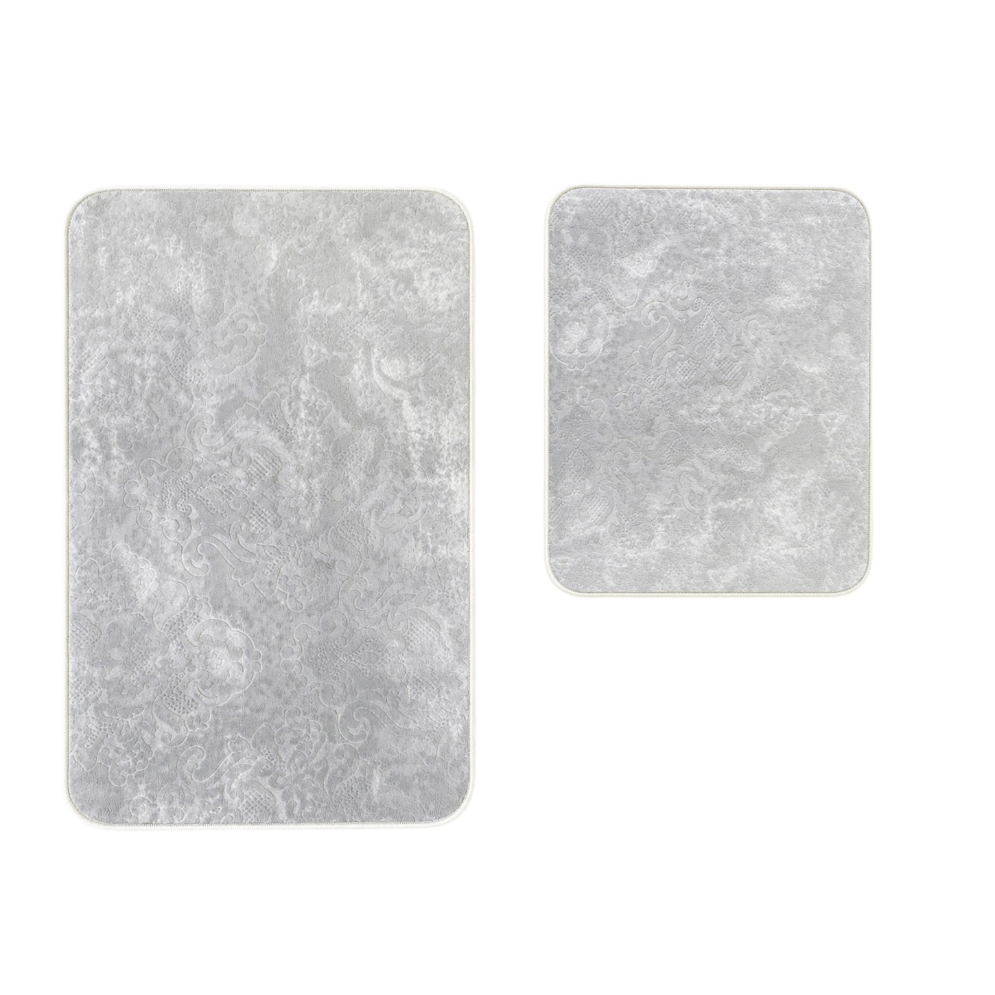 2 tlg Badematte Badezimmerteppich Badteppich Set #DAMASK HELLGRAU
