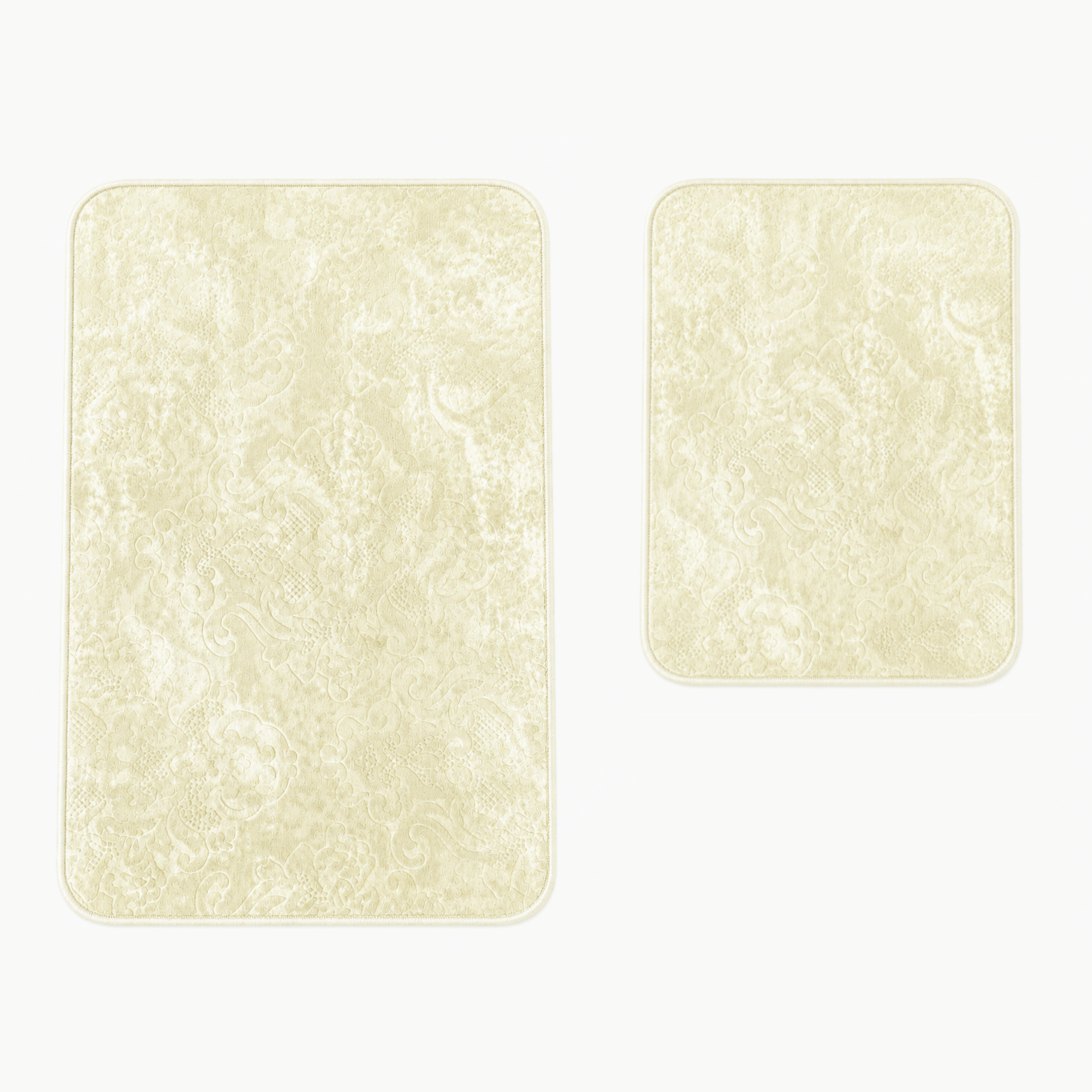 2 tlg Badematte Badezimmerteppich Badteppich Set #DAMASK CREME