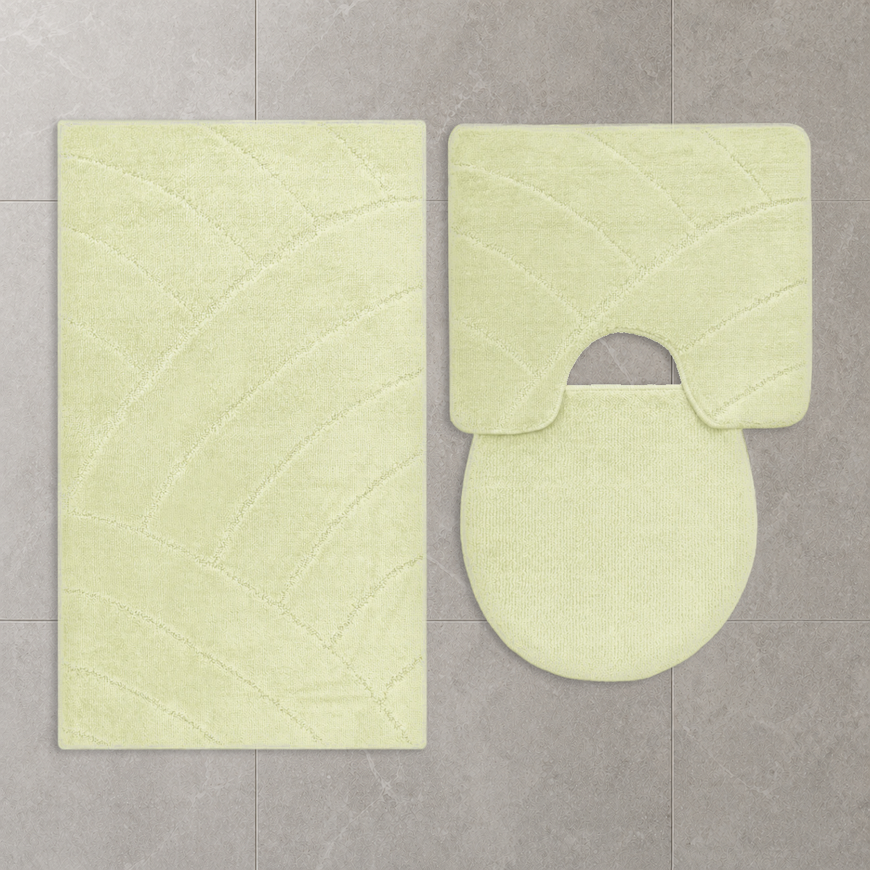 3 tlg Badematte Badezimmerteppich Badteppich Set Creme