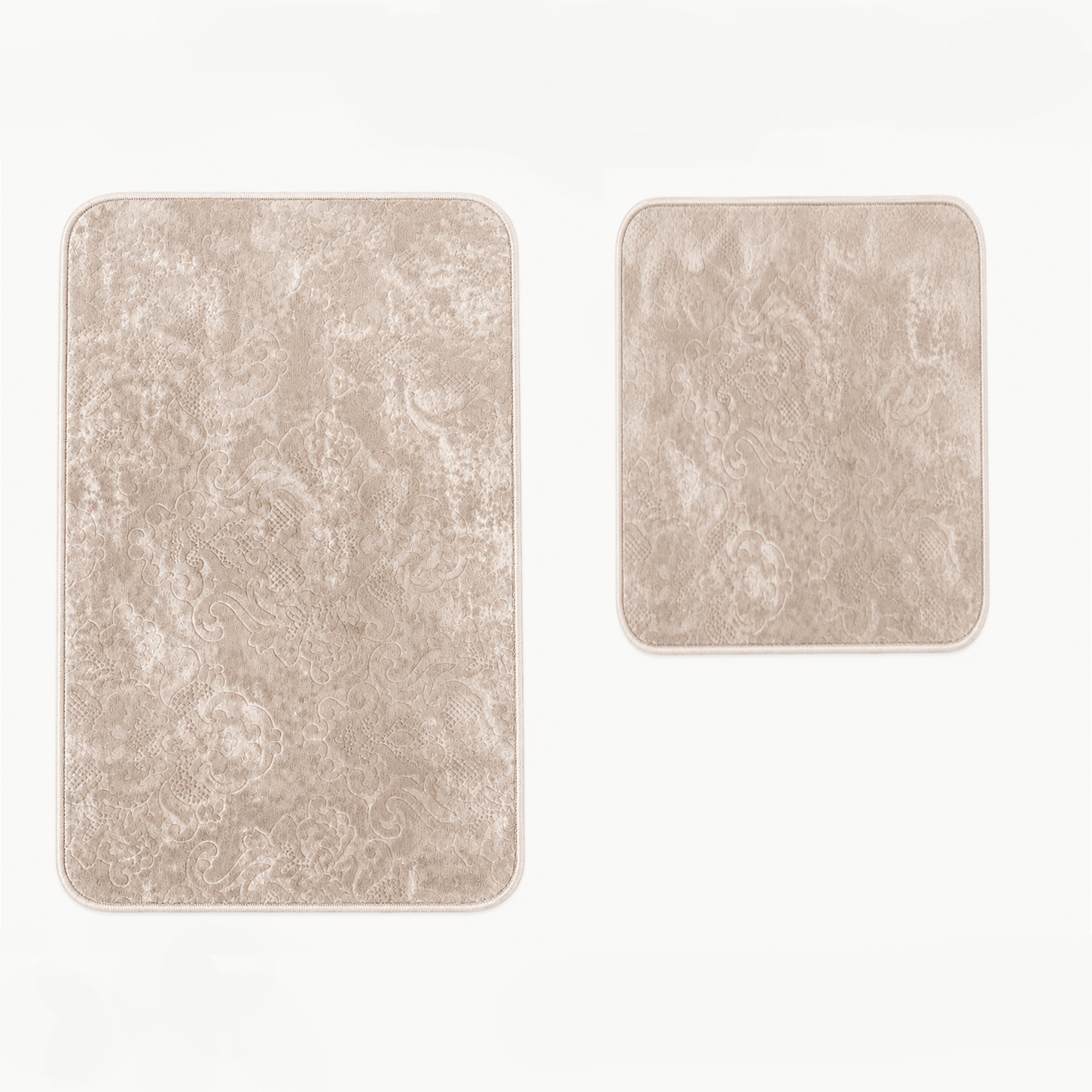 2 tlg Badematte Badezimmerteppich Badteppich Set #DAMASK BEIGE