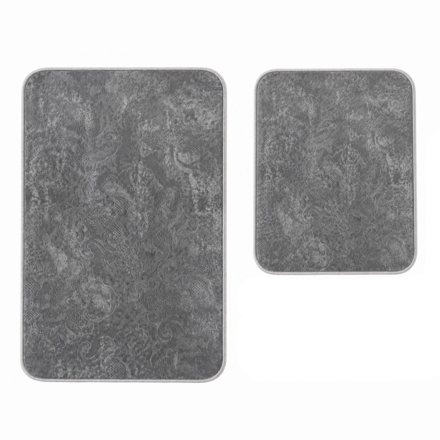 2 tlg Badematte Badezimmerteppich Badteppich Set #DAMASK ANTHRAZIT