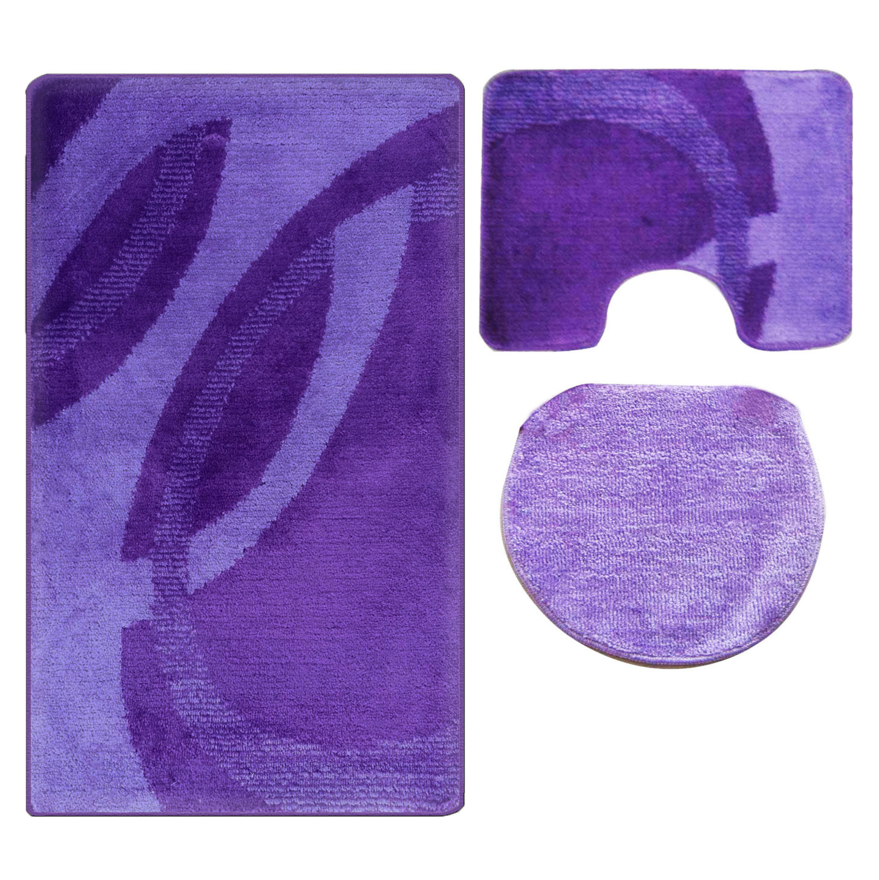 3 tlg Badematte Badezimmerteppich Badteppich Set #04 LILA