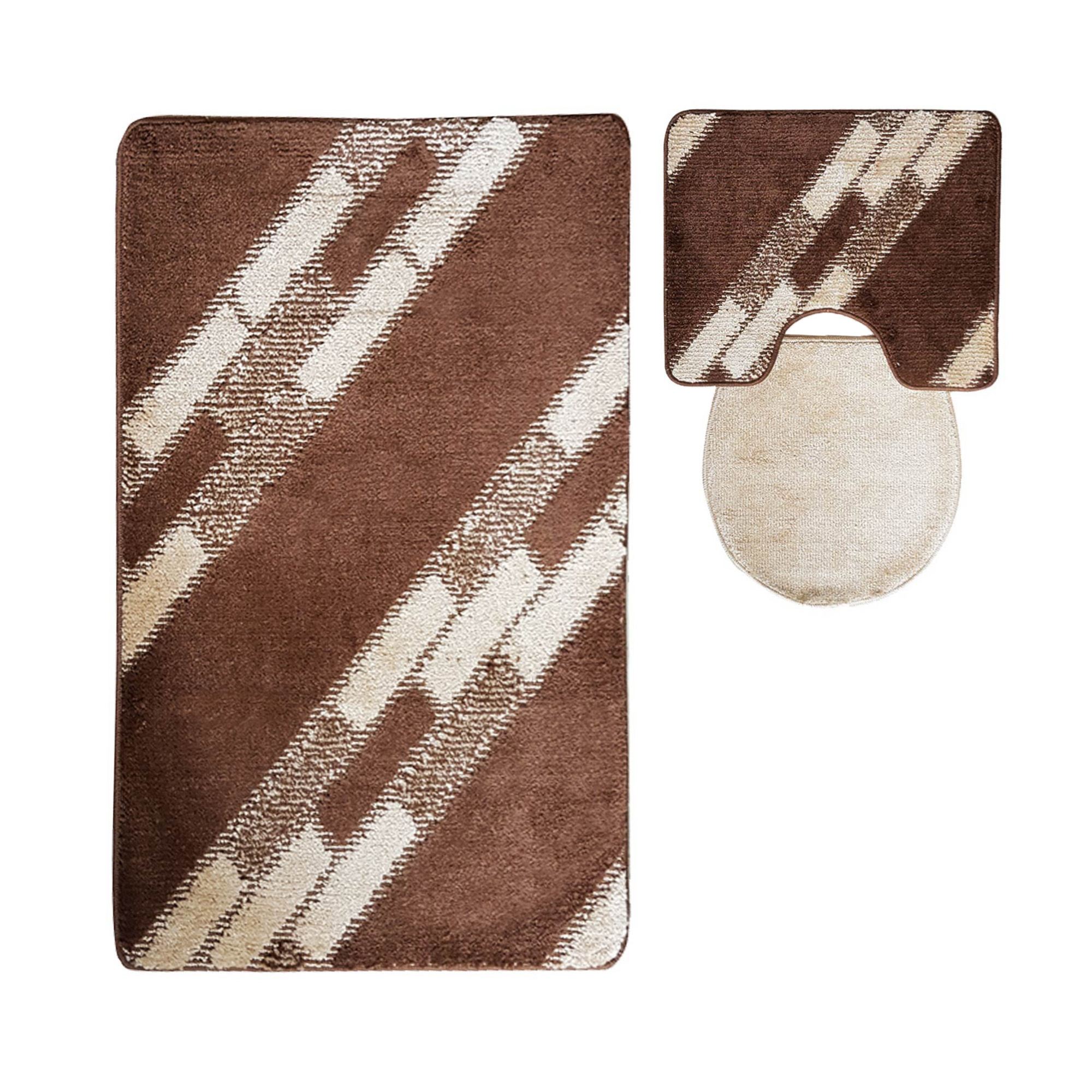 3 tlg Badematte Badezimmerteppich Badteppich Set #17 BRAUN