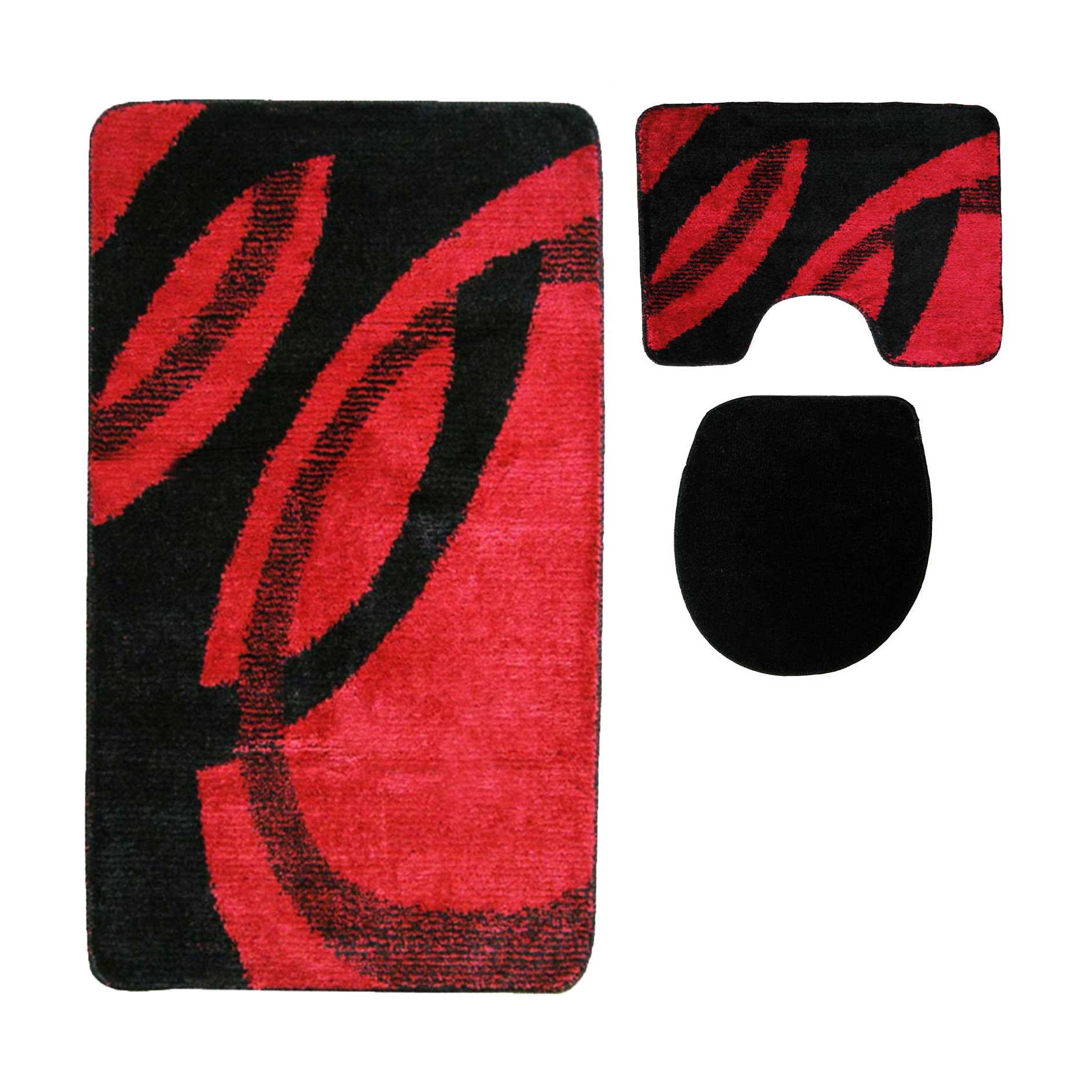 3 tlg Badematte Badezimmerteppich Badteppich Set #04 ROT