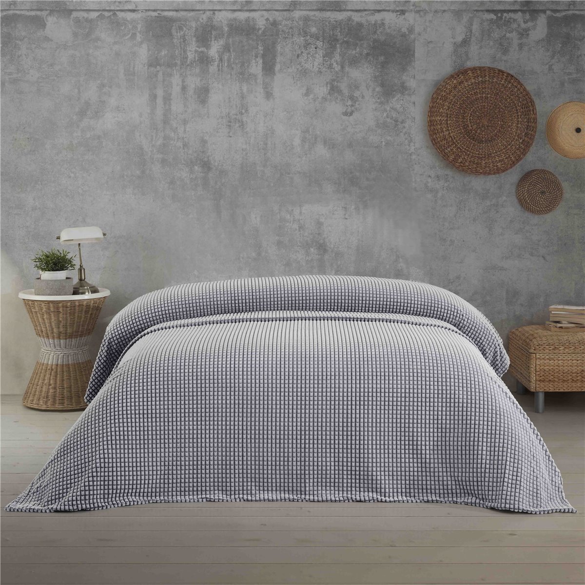 Decke, Kuscheldecke, Tagesdecke, Wohndecke, Vichy, grau, 160x220 cm