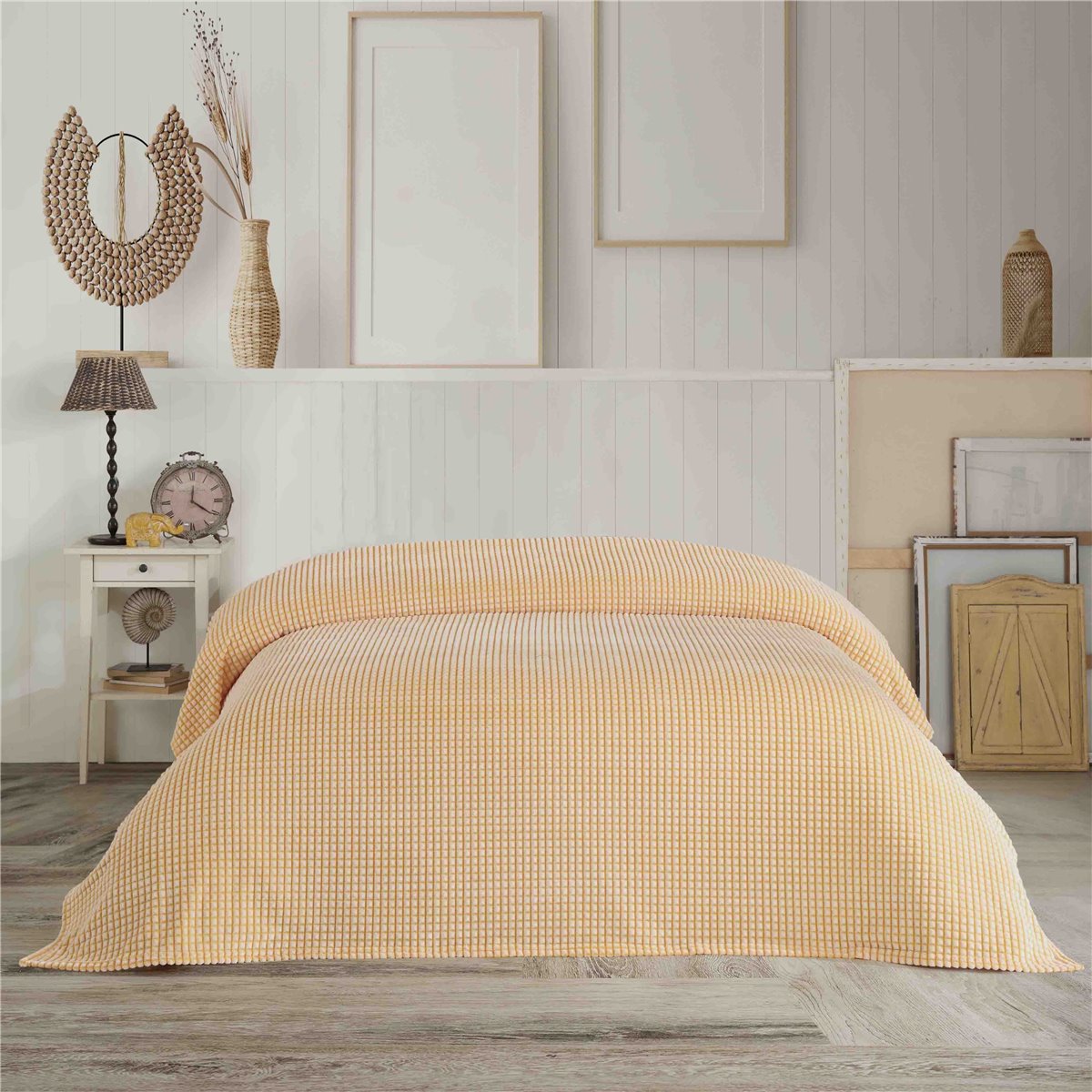 Decke, Kuscheldecke, Tagesdecke, Wohndecke, Vichy, gelb, 160x220 cm