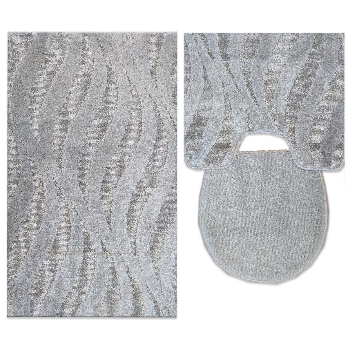 3 tlg Badematte Badezimmerteppich Badteppich Set #M07 GRAU