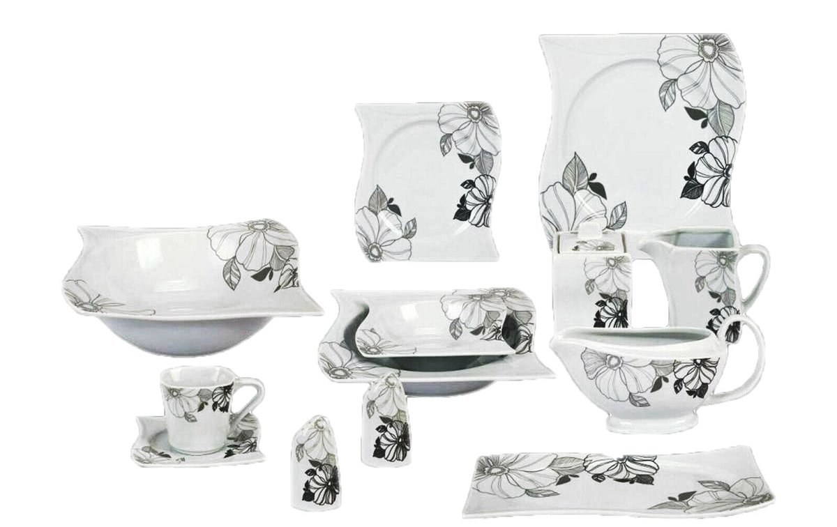 Tafelservice Chardon, blume schwarz, 43tlg, 6 Personen